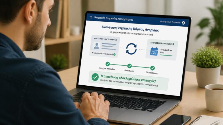 Άνεργος ανανεώνει online την κάρτα ανεργίας μέσω της ψηφιακής υπηρεσίας της ΔΥΠΑ.