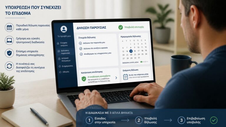 Επιδοτούμενος άνεργος υποβάλλει online δήλωση παρουσίας στη ΔΥΠΑ μέσω ψηφιακής υπηρεσίας.