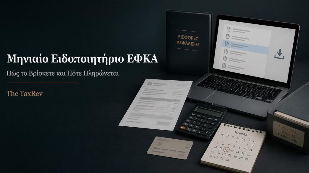 Μηνιαίο ειδοποιητήριο εισφορών ΕΦΚΑ μη μισθωτών με ηλεκτρονική αναζήτηση, προθεσμία πληρωμής και οφειλή προς το ΚΕΑΟ.