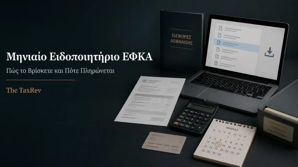 Μηνιαίο ειδοποιητήριο εισφορών ΕΦΚΑ μη μισθωτών με ηλεκτρονική αναζήτηση, προθεσμία πληρωμής και οφειλή προς το ΚΕΑΟ.
