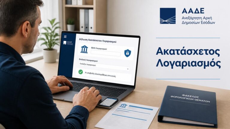Πολίτης δηλώνει ακατάσχετο τραπεζικό λογαριασμό μέσω ψηφιακής υπηρεσίας της ΑΑΔΕ.
