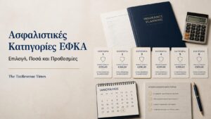Ασφαλιστικές κατηγορίες ΕΦΚΑ μη μισθωτών με σύγκριση ποσών εισφορών, επιλογών και ετήσιων προθεσμιών.