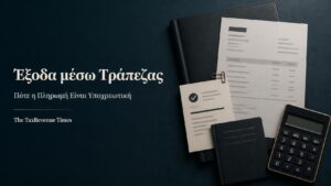 Τιμολόγιο επιχείρησης και τραπεζικό αποδεικτικό για επαγγελματικές δαπάνες που πληρώνονται υποχρεωτικά μέσω τράπεζας.