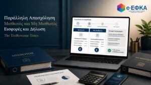 Παράλληλη απασχόληση στον e-ΕΦΚΑ για μισθωτό και μη μισθωτό με θεσμική editorial εικόνα για εισφορές και δήλωση.
