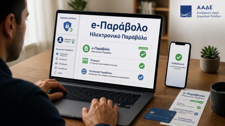Πολίτης εκδίδει ηλεκτρονικό παράβολο με κωδικούς Taxisnet μέσω ασφαλούς υπηρεσίας της ΑΑΔΕ.