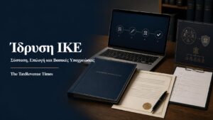 Εταιρικός φάκελος, καταστατικό και οργανωμένα έγγραφα για την ίδρυση ΙΚΕ στην Ελλάδα.