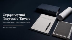 Συμφωνητικό τεχνικού έργου, αρχιτεκτονικό σχέδιο και οργανωμένος φάκελος για έργα αξίας άνω των 6.000 ευρώ.