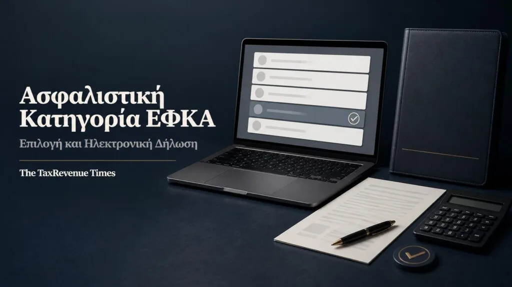 Επιλογή ασφαλιστικής κατηγορίας ΕΦΚΑ με ηλεκτρονική δήλωση, πίνακα κατηγοριών και υπολογισμό ασφαλιστικών εισφορών.