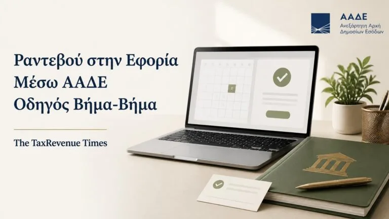 Ραντεβού στην εφορία μέσω ΑΑΔΕ με ηλεκτρονική επιλογή ημερομηνίας και οριστικοποίηση της κράτησης.