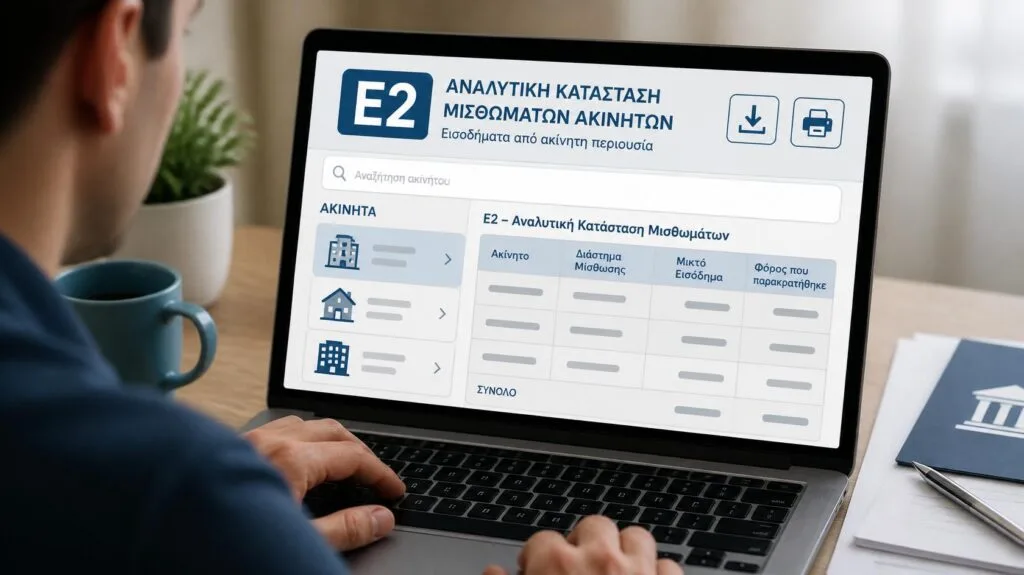 Ιδιοκτήτης βρίσκει online το έντυπο Ε2 με την αναλυτική κατάσταση μισθωμάτων.