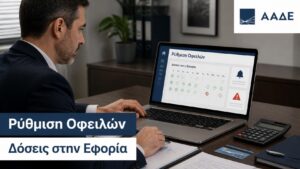 Φορολογούμενος εξετάζει ηλεκτρονική ρύθμιση οφειλών και πρόγραμμα δόσεων μέσω ΑΑΔΕ.