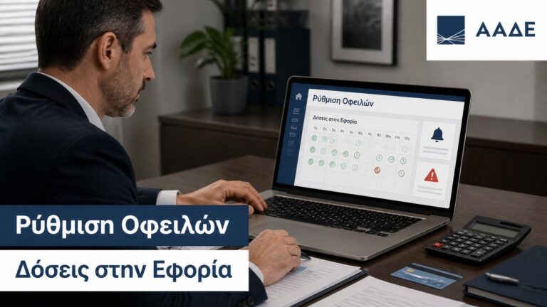 Φορολογούμενος εξετάζει ηλεκτρονική ρύθμιση οφειλών και πρόγραμμα δόσεων μέσω ΑΑΔΕ.