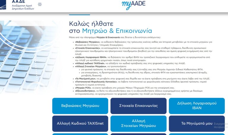 Εκτύπωση Μητρώου Επιχείρησης Taxisnet – Τρέχουσα Εικόνα Οντότητας / Επιχείρησης