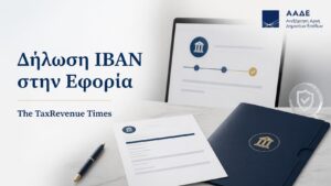 Δήλωση τραπεζικού λογαριασμού IBAN στην εφορία μέσω myAADE, με ηλεκτρονική καταχώρηση, έλεγχο στοιχείων και οριστική επιβεβαίωση.