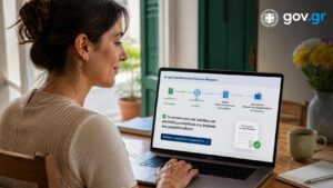 Πολίτης υποβάλλει online αίτηση για έκδοση αντιγράφου ποινικού μητρώου και παραλαβή στη Θυρίδα Πολίτη.