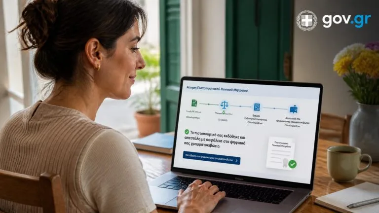 Πολίτης υποβάλλει online αίτηση για έκδοση αντιγράφου ποινικού μητρώου και παραλαβή στη Θυρίδα Πολίτη.