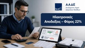 Φορολογούμενος ελέγχει τις ηλεκτρονικές αποδείξεις και τον πιθανό πρόσθετο φόρο 22% στη δήλωση εισοδήματος.