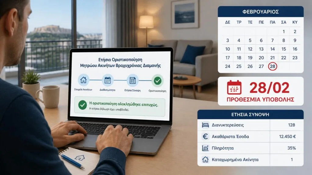 Διαχειριστής ακινήτου οριστικοποιεί την ετήσια δήλωση στο Μητρώο Βραχυχρόνιας Διαμονής.