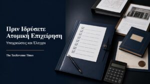 Φάκελος προετοιμασίας και checklist με τους βασικούς ελέγχους πριν από την ίδρυση ατομικής επιχείρησης.