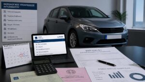 Αυτοκίνητο με φορολογικά έγγραφα και υπολογισμό τεκμηρίων, τελών κυκλοφορίας και υποχρεώσεων ιδιοκτήτη.