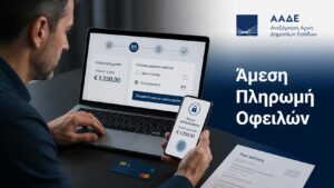 Πολίτης πραγματοποιεί άμεση πληρωμή φορολογικής οφειλής μέσω ψηφιακής υπηρεσίας της ΑΑΔΕ.