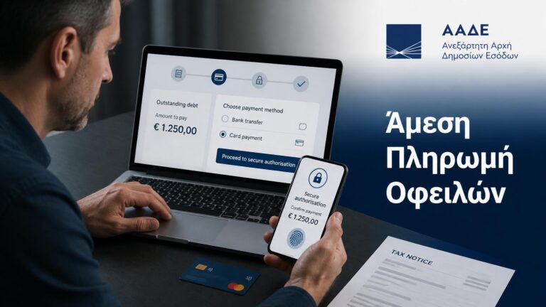 Πολίτης πραγματοποιεί άμεση πληρωμή φορολογικής οφειλής μέσω ψηφιακής υπηρεσίας της ΑΑΔΕ.