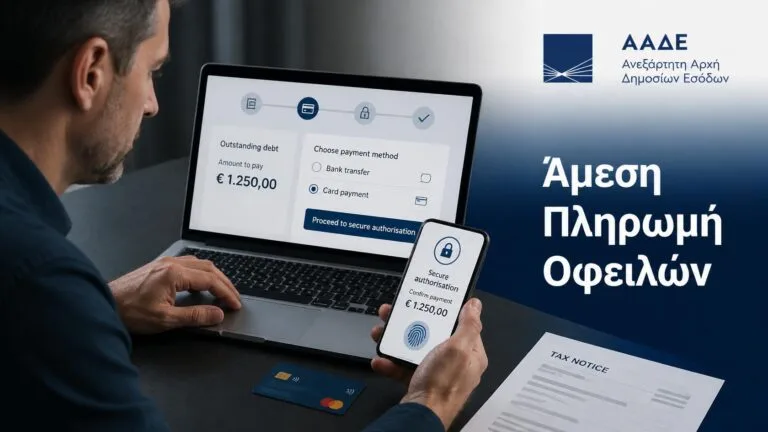 Πολίτης πραγματοποιεί άμεση πληρωμή φορολογικής οφειλής μέσω ψηφιακής υπηρεσίας της ΑΑΔΕ.