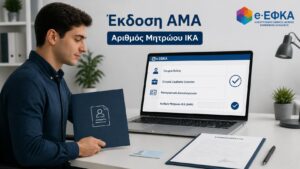 Νέος εργαζόμενος προετοιμάζει τα δικαιολογητικά για έκδοση ΑΜΑ μέσω e-ΕΦΚΑ.