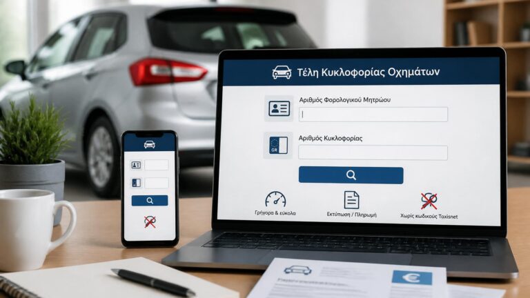 Αυτοκίνητο και αναζήτηση τελών κυκλοφορίας χωρίς Taxisnet με ΑΦΜ και αριθμό κυκλοφορίας.