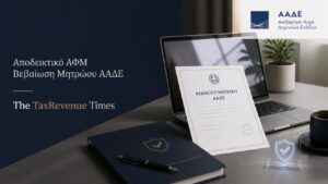 Αποδεικτικό ΑΦΜ και βεβαίωση μητρώου φυσικού προσώπου από την ΑΑΔΕ με ηλεκτρονική έκδοση και ψηφιακή επικύρωση.