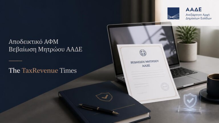 Αποδεικτικό ΑΦΜ και βεβαίωση μητρώου φυσικού προσώπου από την ΑΑΔΕ με ηλεκτρονική έκδοση και ψηφιακή επικύρωση.