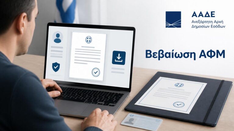 Πολίτης εκδίδει ηλεκτρονικά Βεβαίωση Μητρώου Φυσικού Προσώπου και αποδεικτικό ΑΦΜ μέσω ΑΑΔΕ.