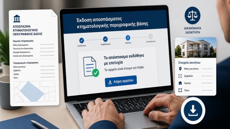 Ιδιοκτήτης εκδίδει online απόσπασμα περιγραφικής βάσης Κτηματολογίου με στοιχεία ακινήτου.