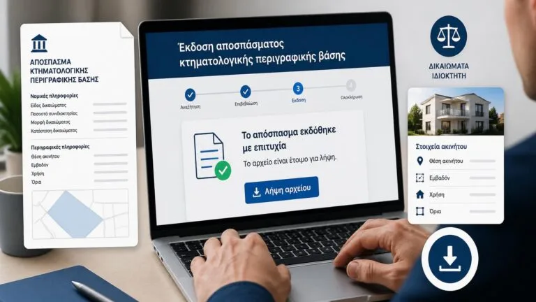 Ιδιοκτήτης εκδίδει online απόσπασμα περιγραφικής βάσης Κτηματολογίου με στοιχεία ακινήτου.