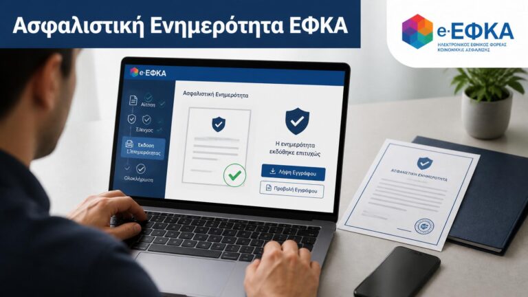 Πολίτης εκδίδει ηλεκτρονικά ασφαλιστική ενημερότητα μέσω της υπηρεσίας e-ΕΦΚΑ.