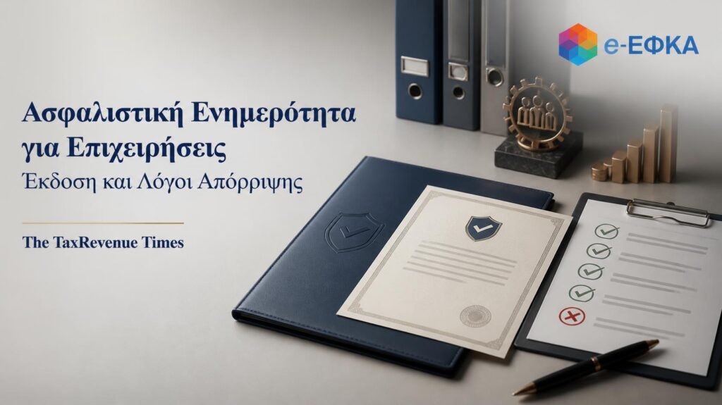 Ασφαλιστική ενημερότητα επιχειρήσεων από τον e-ΕΦΚΑ, ηλεκτρονική έκδοση, προϋποθέσεις και έλεγχος λόγων απόρριψης.