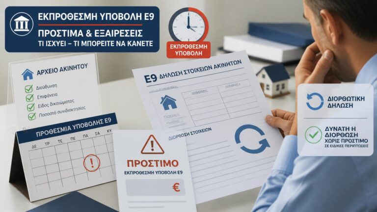 Ιδιοκτήτης ελέγχει εκπρόθεσμη δήλωση Ε9, προθεσμία και πιθανό πρόστιμο.