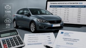 Αυτοκίνητο με πίνακες υπολογισμού τεκμηρίων 2026 βάσει κυβικών και εκπομπών CO₂.