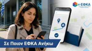 Πολίτης βρίσκει την αρμόδια Τοπική Διεύθυνση e-ΕΦΚΑ με ταχυδρομικό κώδικα και ψηφιακό χάρτη.