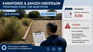 Ακαθάριστο και καθαρισμένο οικόπεδο με προθεσμία δήλωσης και προειδοποίηση κυρώσεων.