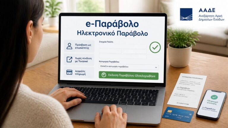 Πολίτης εκδίδει ηλεκτρονικό παράβολο χωρίς κωδικούς Taxisnet μέσω ψηφιακής υπηρεσίας της ΑΑΔΕ.