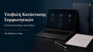 Ηλεκτρονική διαδικασία υποβολής κατάστασης συμφωνητικών με οργανωμένο φάκελο, έγγραφο συμφωνητικού και επιβεβαίωση ολοκλήρωσης.