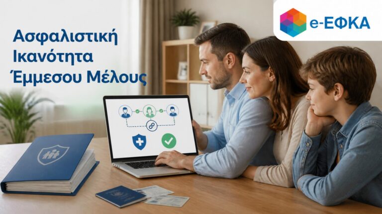 Ασφαλισμένος υποβάλλει αίτηση ασφαλιστικής ικανότητας για σύζυγο ή τέκνο μέσω e-ΕΦΚΑ.