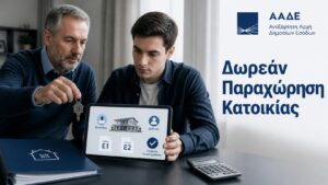 Γονέας και ενήλικο τέκνο εξετάζουν τη δωρεάν παραχώρηση κατοικίας στη φορολογική δήλωση Ε1 και Ε2.
