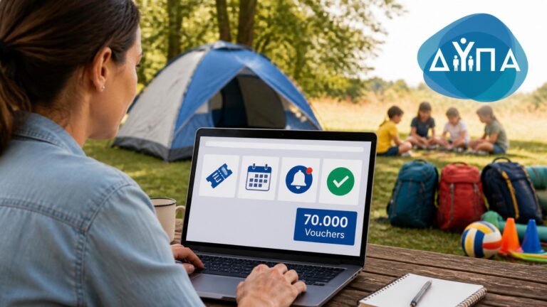 Γονέας ενημερώνεται online για το κατασκηνωτικό πρόγραμμα ΔΥΠΑ 2026 και τα 70.000 vouchers για παιδικές κατασκηνώσεις.