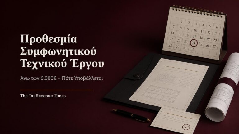 Συμφωνητικό τεχνικού έργου, αρχιτεκτονικό σχέδιο και ημερολόγιο με την προθεσμία υποβολής για έργα άνω των 6.000 ευρώ.