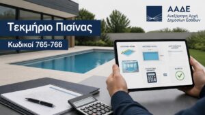 Φορολογούμενος εξετάζει το τεκμήριο πισίνας και τους κωδικούς 765-766 στη φορολογική δήλωση Ε1.