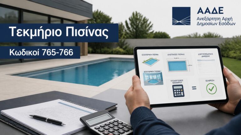 Φορολογούμενος εξετάζει το τεκμήριο πισίνας και τους κωδικούς 765-766 στη φορολογική δήλωση Ε1.