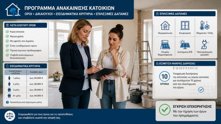Ιδιοκτήτης ελέγχει όρους, εισοδηματικά κριτήρια και επιλέξιμες δαπάνες για ανακαίνιση κατοικίας.