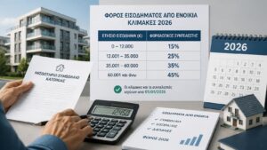 Ιδιοκτήτης υπολογίζει τη φορολογία εισοδήματος από ενοίκια με την κλίμακα συντελεστών του 2026.